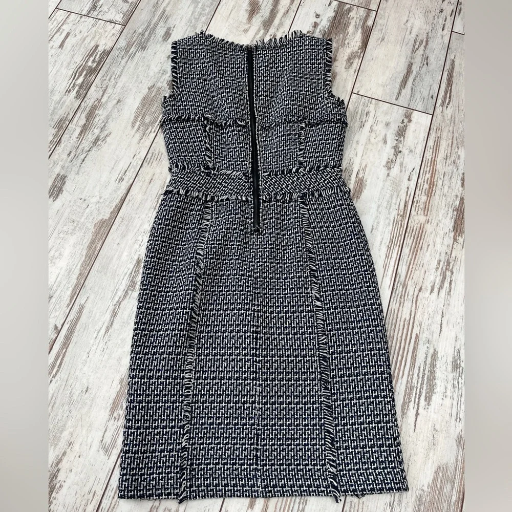 Tory Burch Petula Blue Tweed Fringe Sheath Dress Sleeveless Size 2